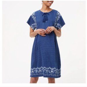 Ann Taylor Loft denim blue embroidered swing summer dress